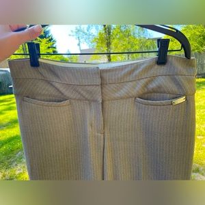 EXPRESS Editor Stripe Pants - wide leg, light brown w thin tan lines - Size 2R